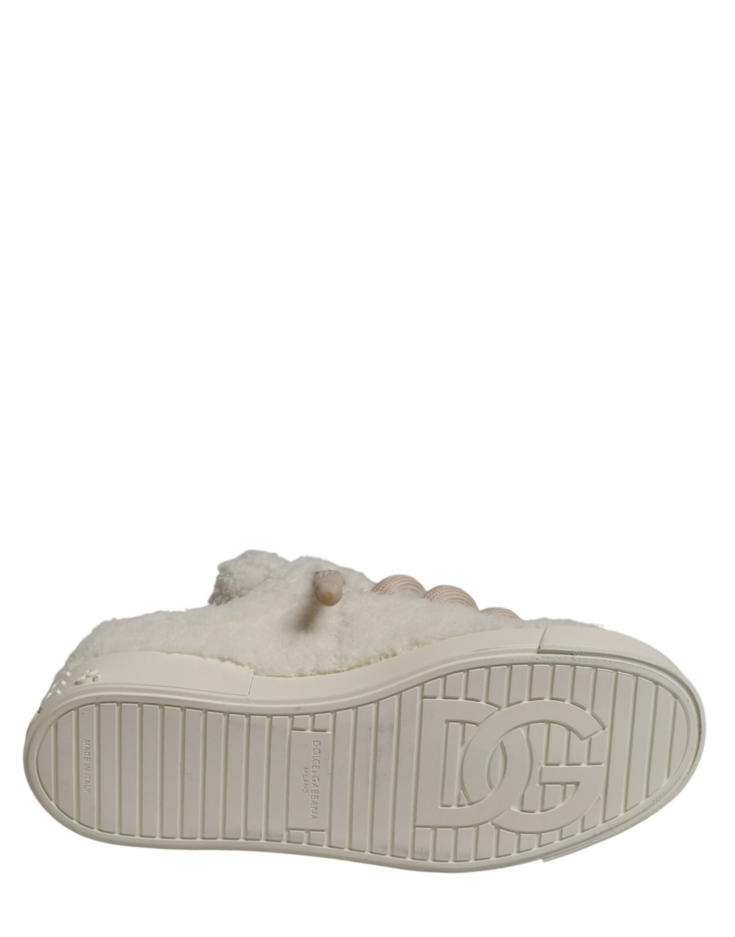White Faux Shearling Low Top Sneakers Shoes