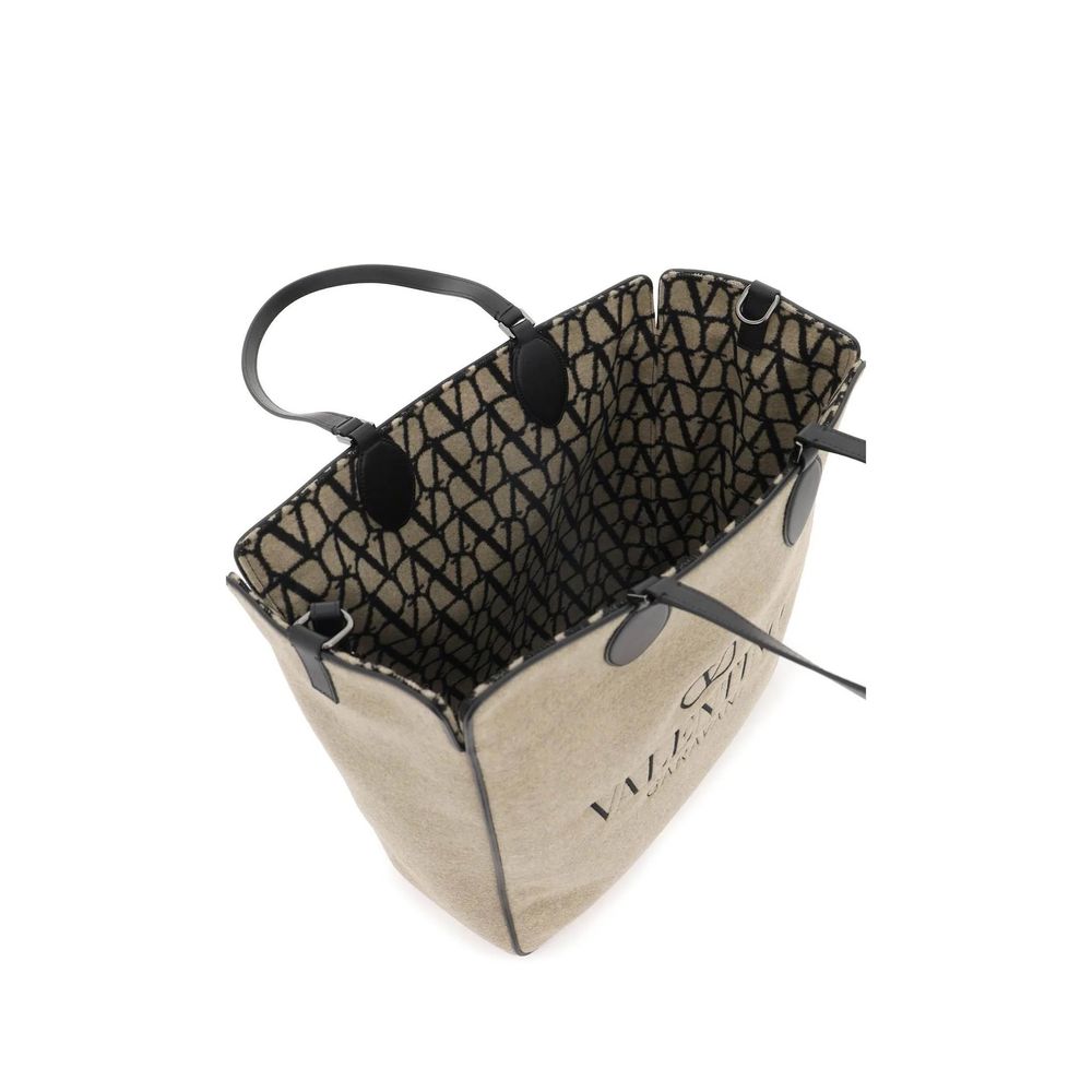 Beige Wool Tote Bag