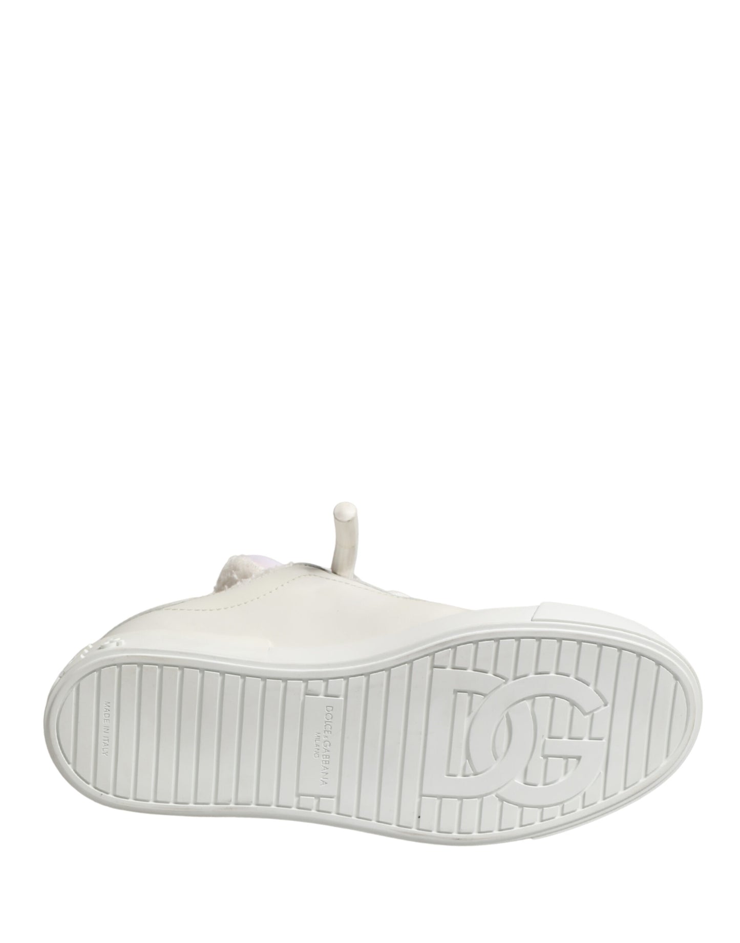 White Leather Shearling Fur Low Top Sneakers Shoes