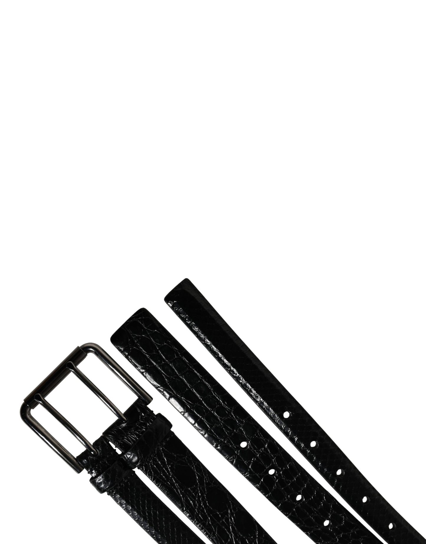 Men Black Exotic Leather Double Strap Belt