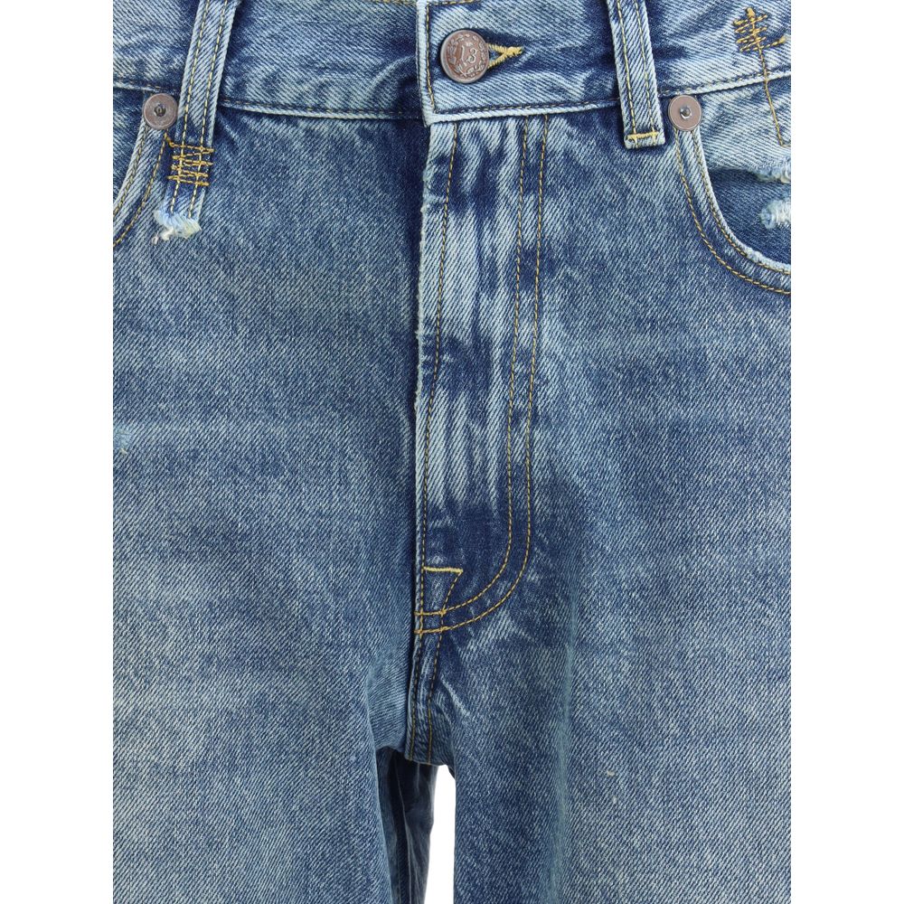 Blue Cotton Boyfriend Jeans