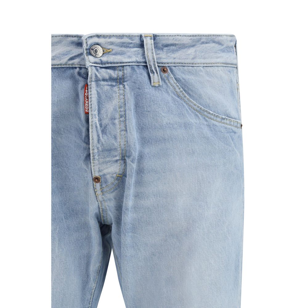 Blue Cotton Straight-Leg Jeans