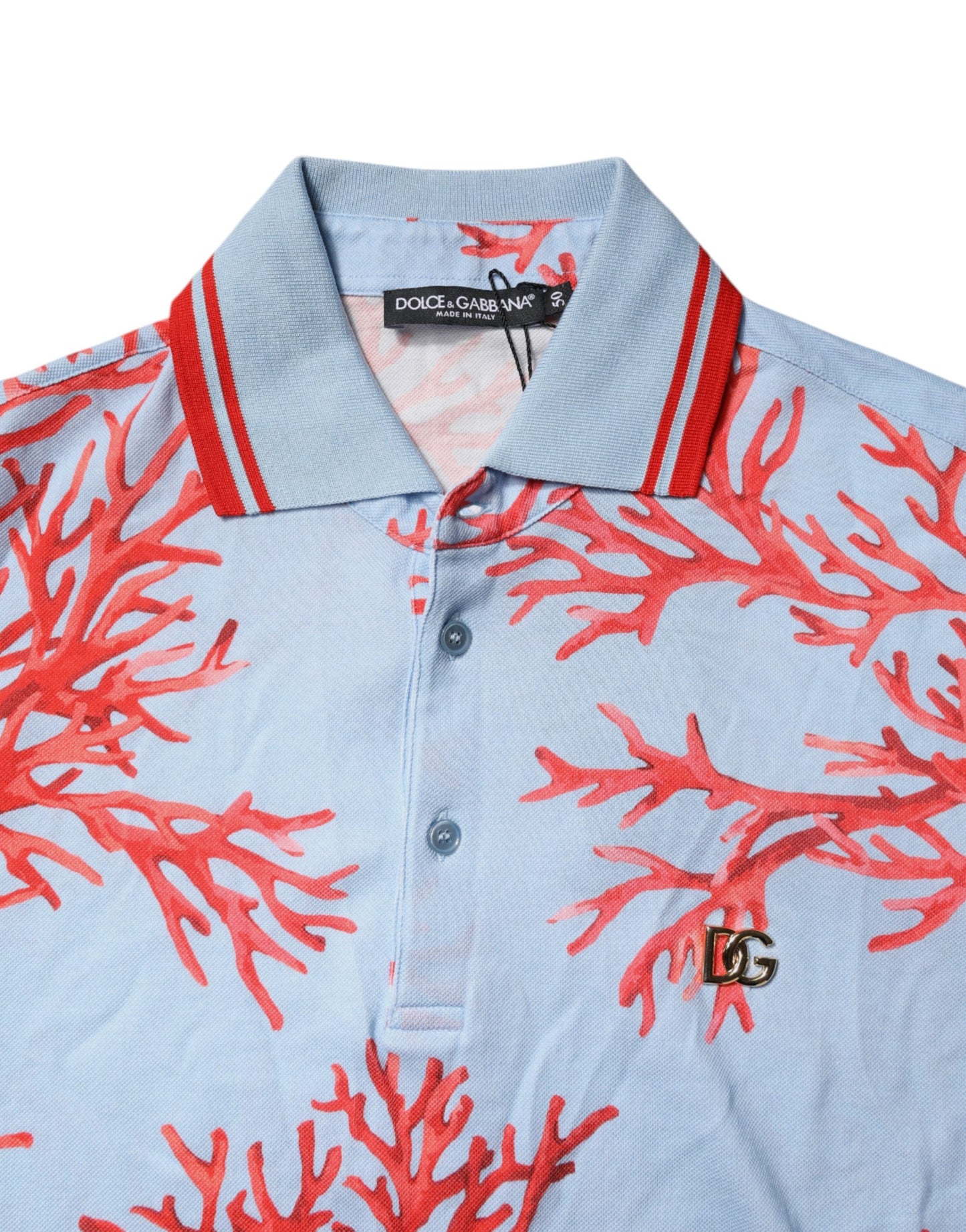 LightBlue Coral Cotton Collared Polo T-shirt