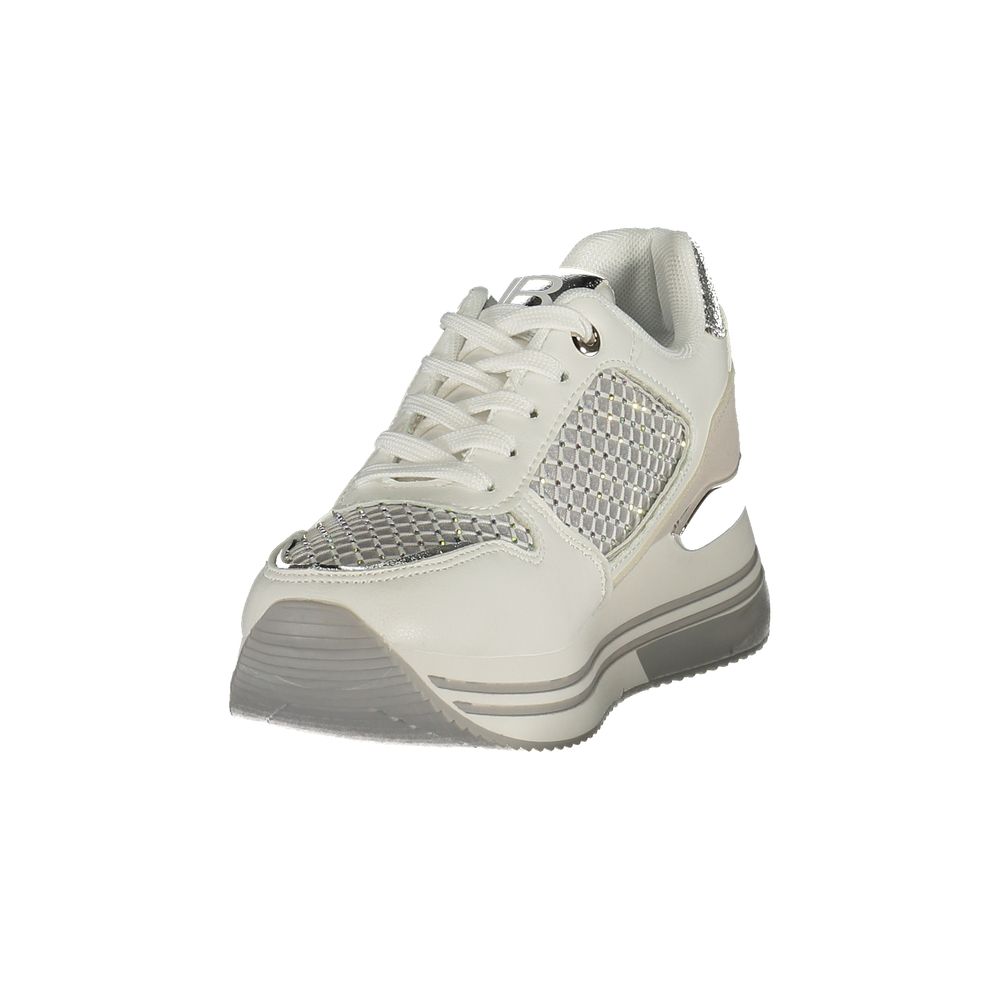 White Polyester Athletic Sneakers