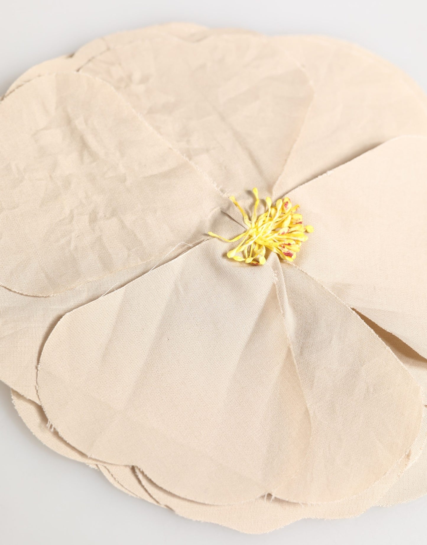 Beige Floral Motif Silk Blend Poplin Fabric Pin Brooch