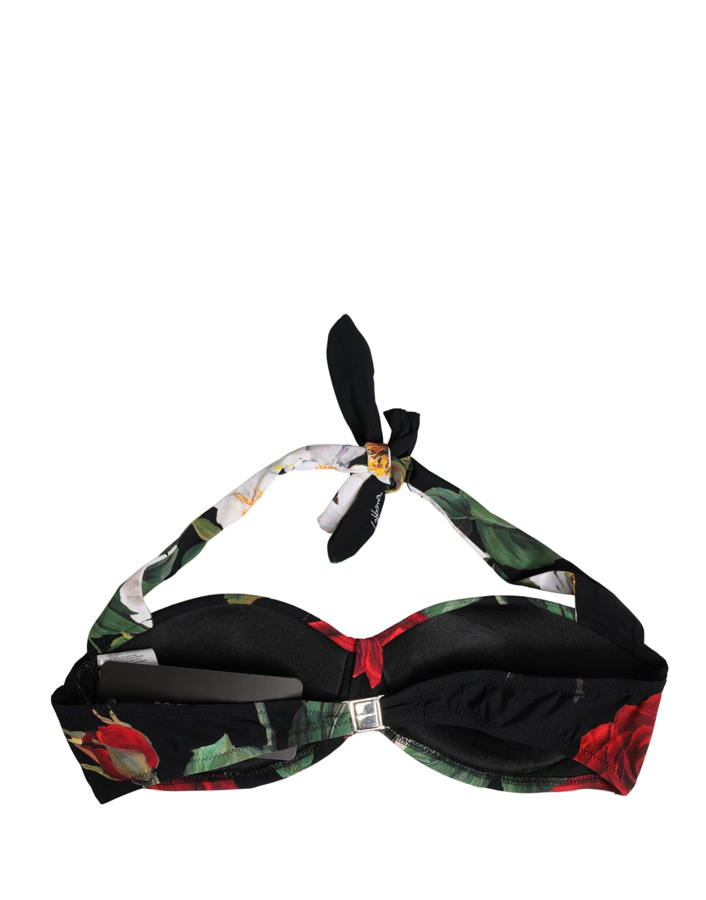 Black Floral Padded Halter Bikini Top Swimwear