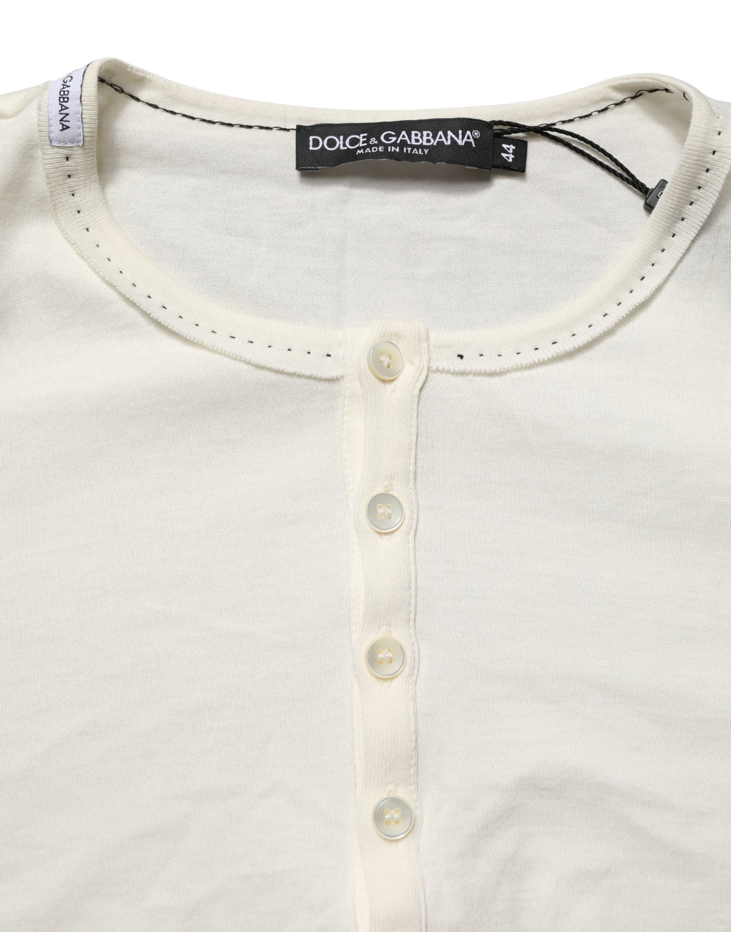 White Long Sleeves Henley Pullover Sweater