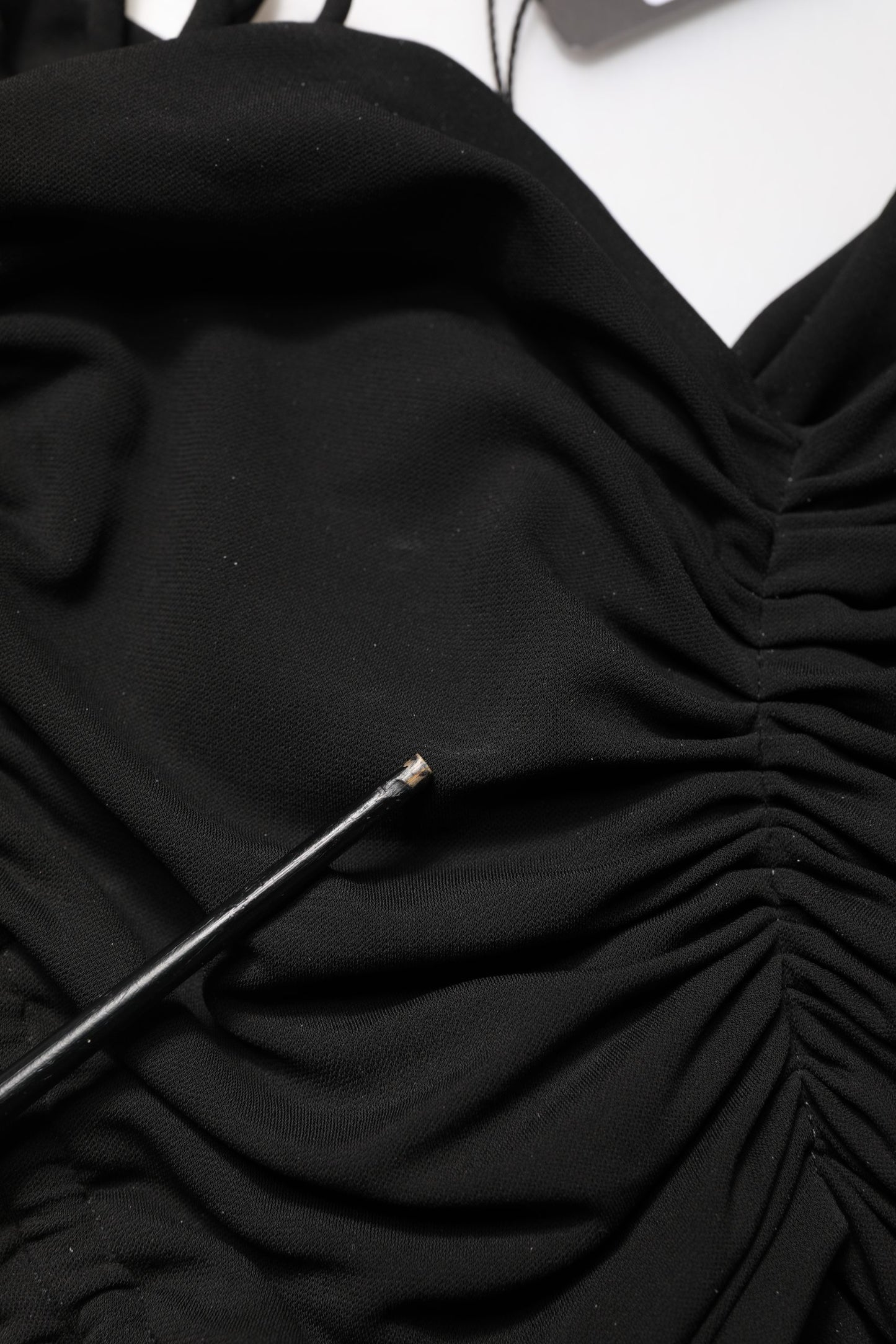Black Jersey Calf Length Cut-Out Ruched Dress