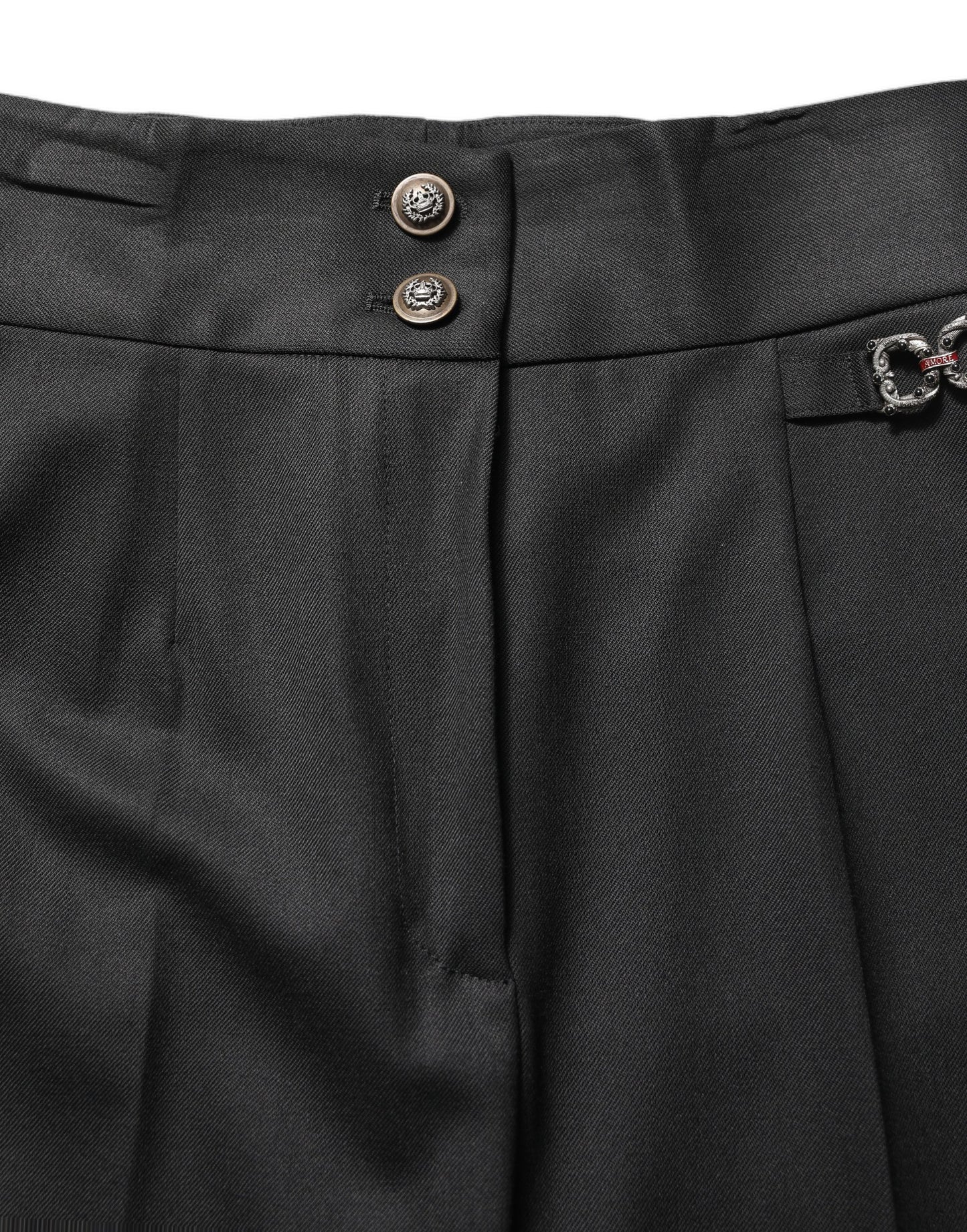 Black Wool High Waisted Logo Trouser Pants