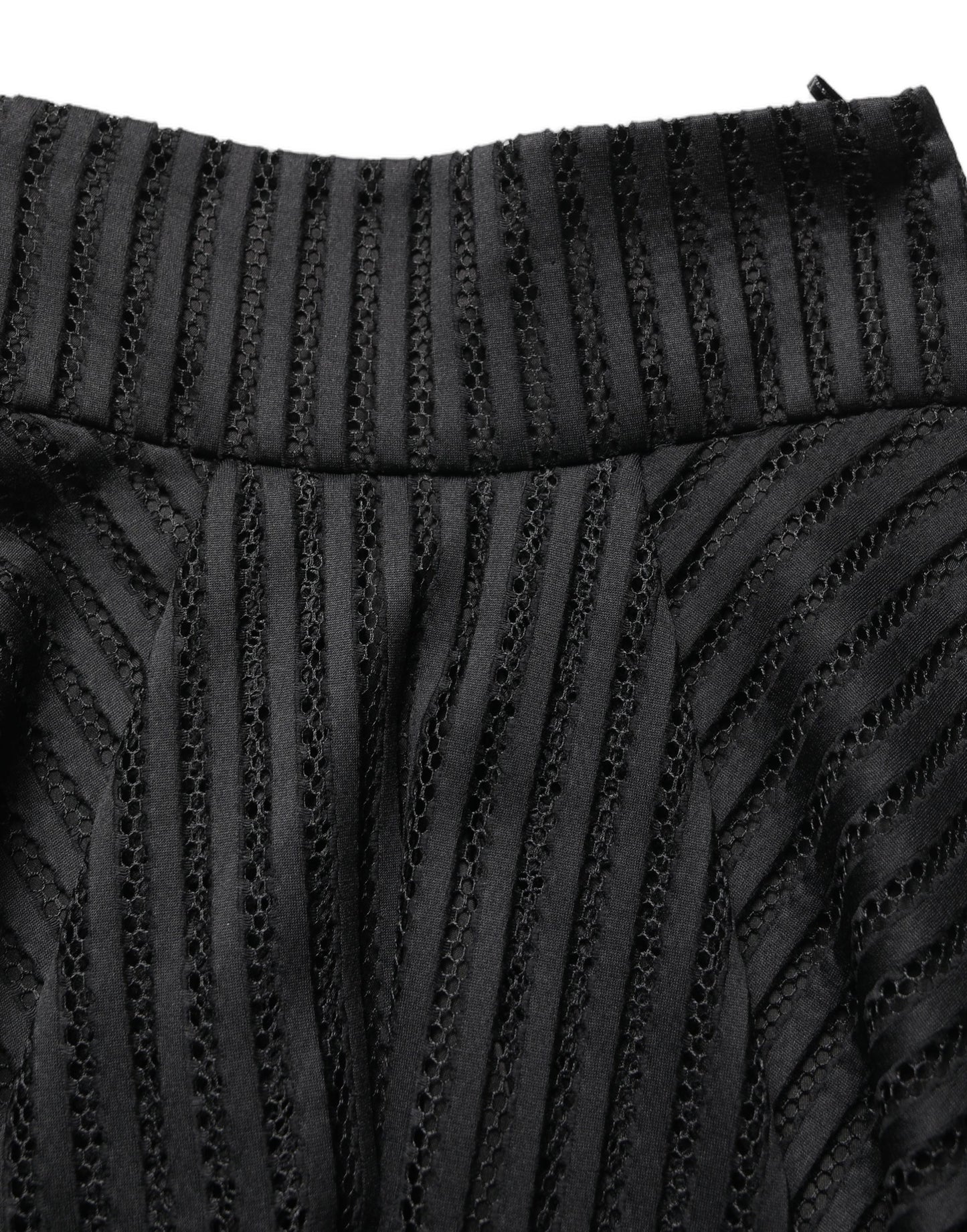 Cotton Striped Flared Silhouette Aline Midi Black