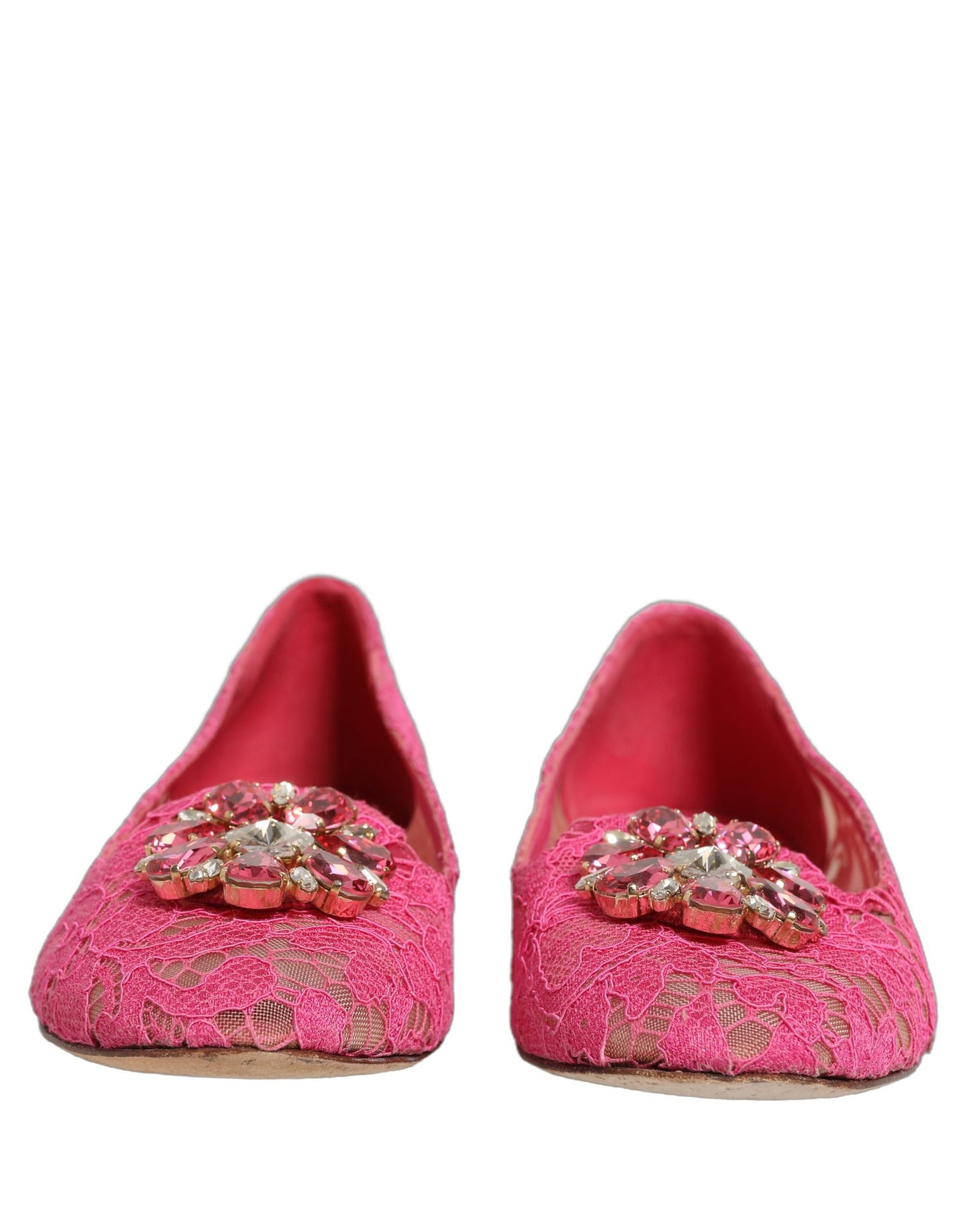 Pink Taormina Lace Crystals Flats Shoes