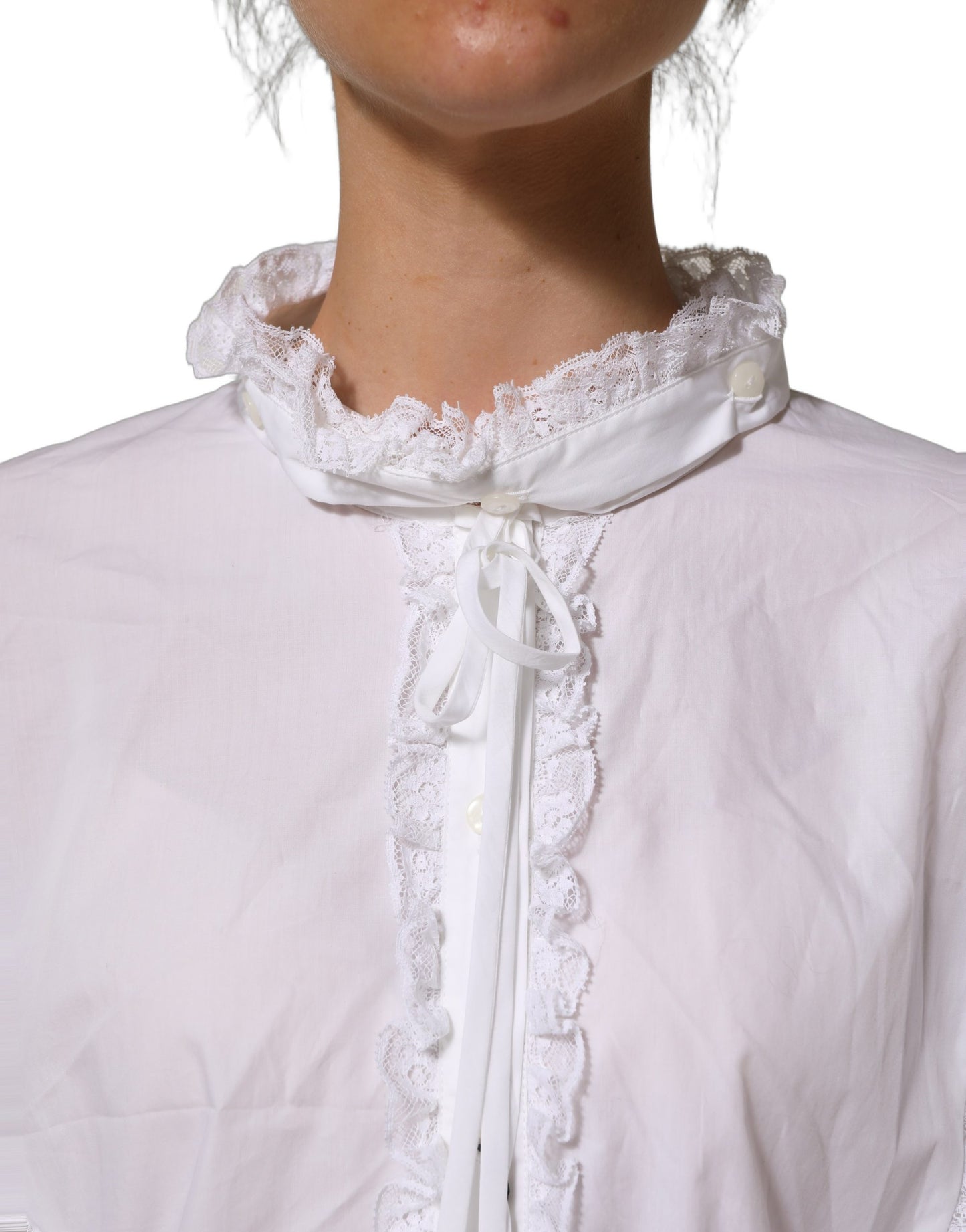 White Ruffled Lace Embellished Blouse Top