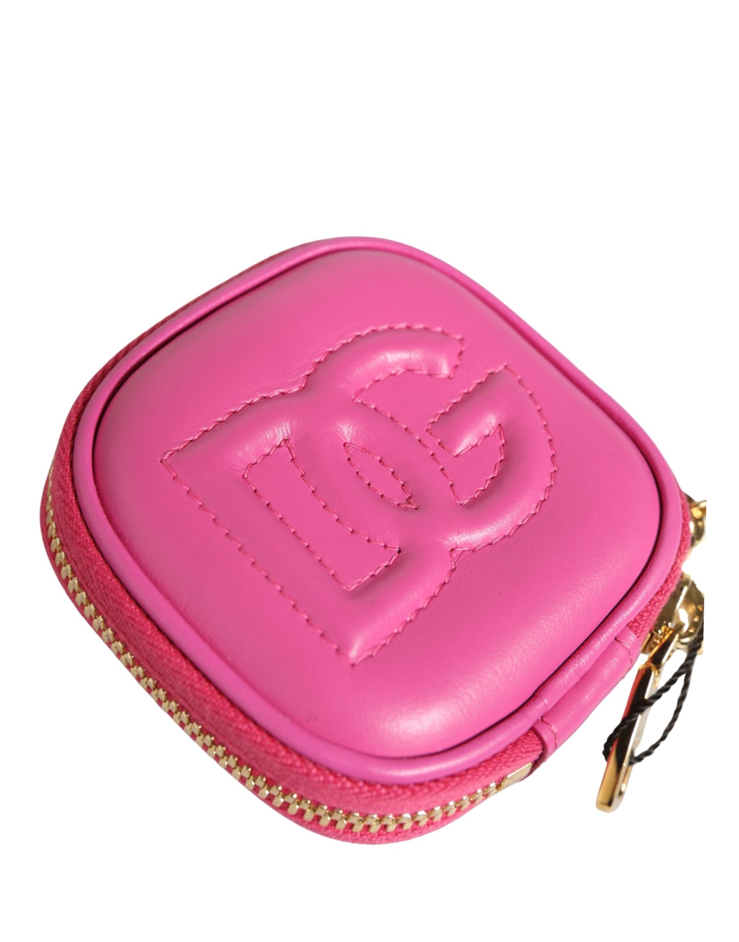 Pink Lamb Leather Embossed Logo Holder Airpod Case