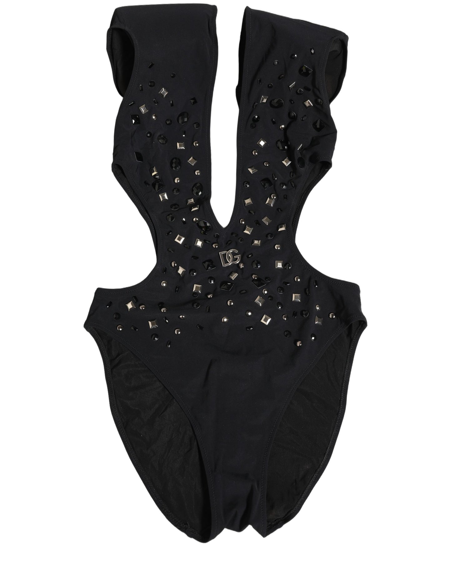 Black Logo Embellished Cutout One Piece Swimwear