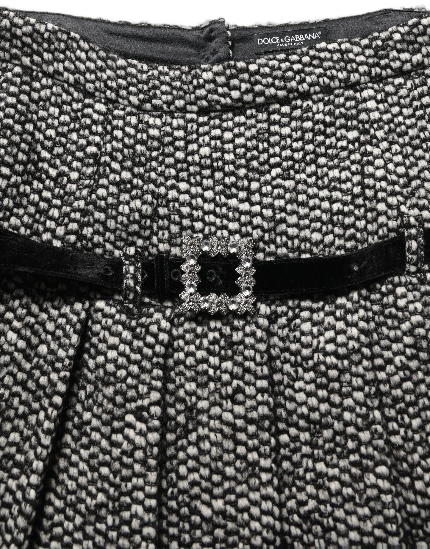 Black White Tweed High Waist Pleated Skirt