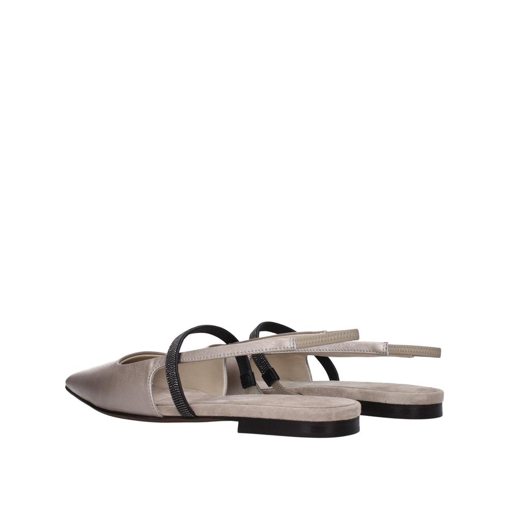 Beige Leather Ballet Flats