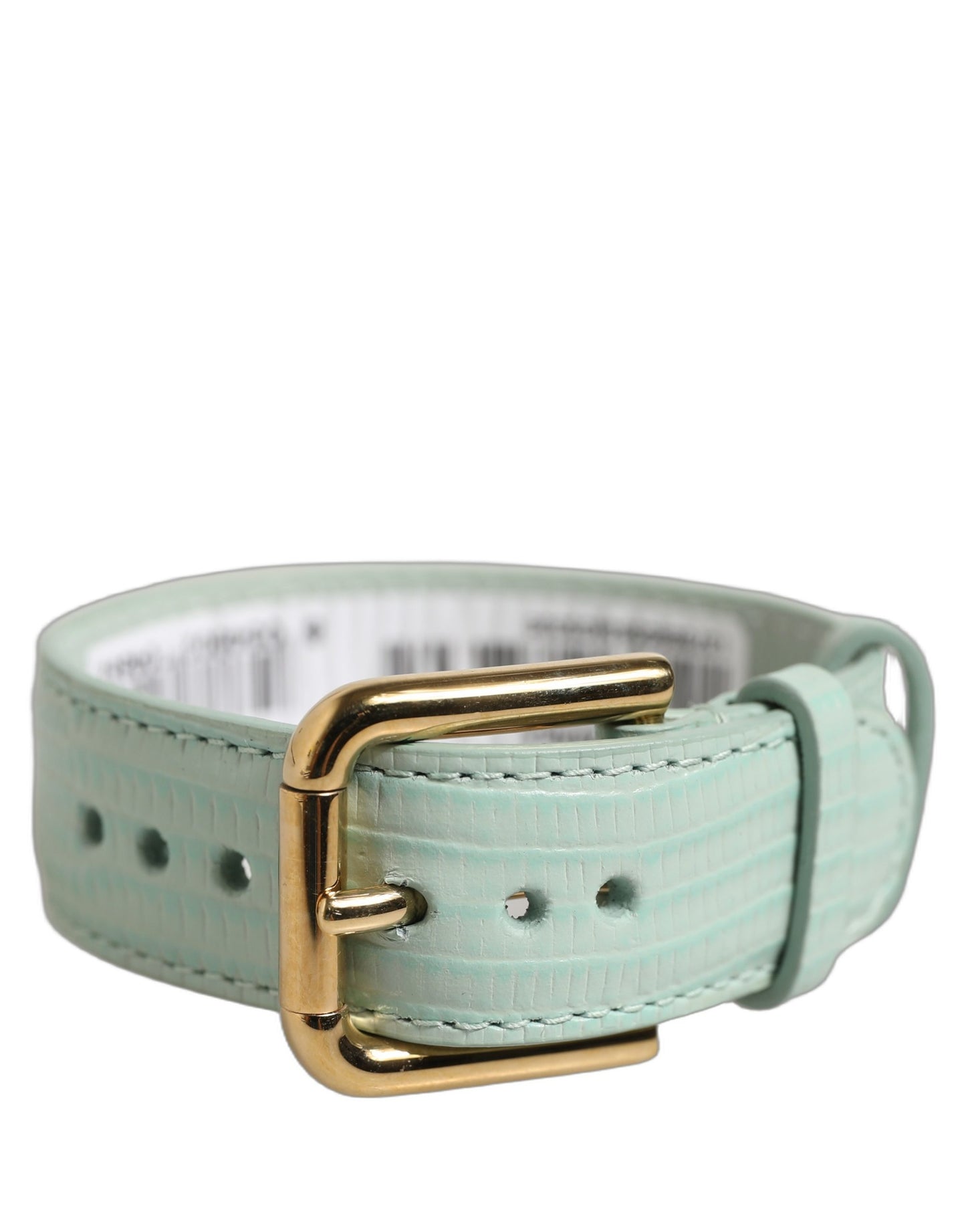 Green Textured Leather Gold Buckle Belt Strap Bracelet