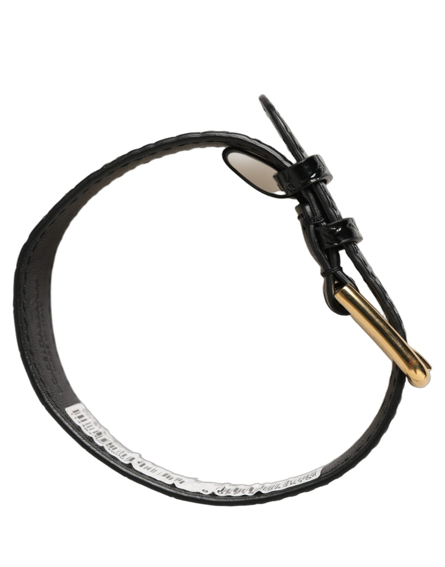 Black Textured Leather Gold Buckle Belt Strap Bracelet