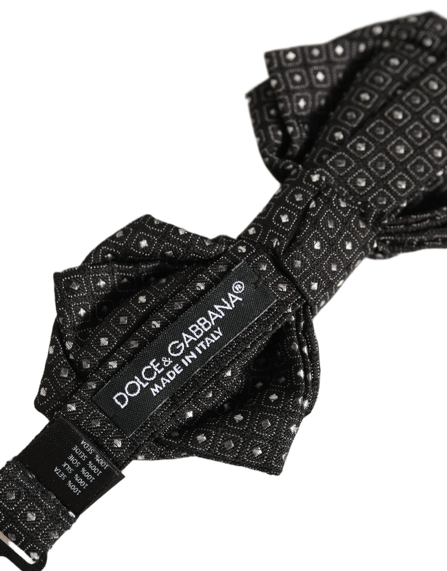 Men Black Polka Dot Silk Adjustable Neck Papillon Bow Tie