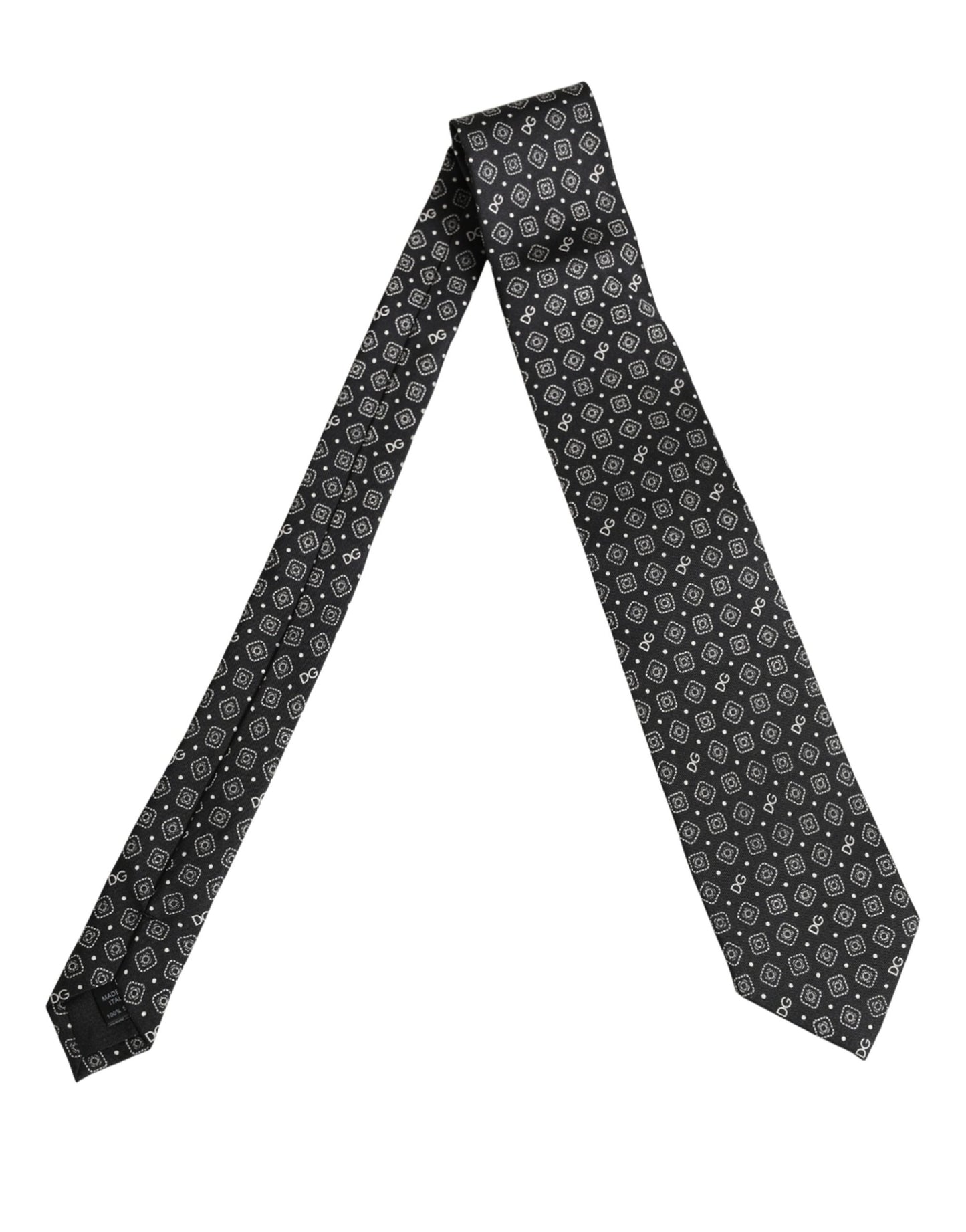 Men Black DG Logo 100% Silk Adjustable Tied Necktie Tie