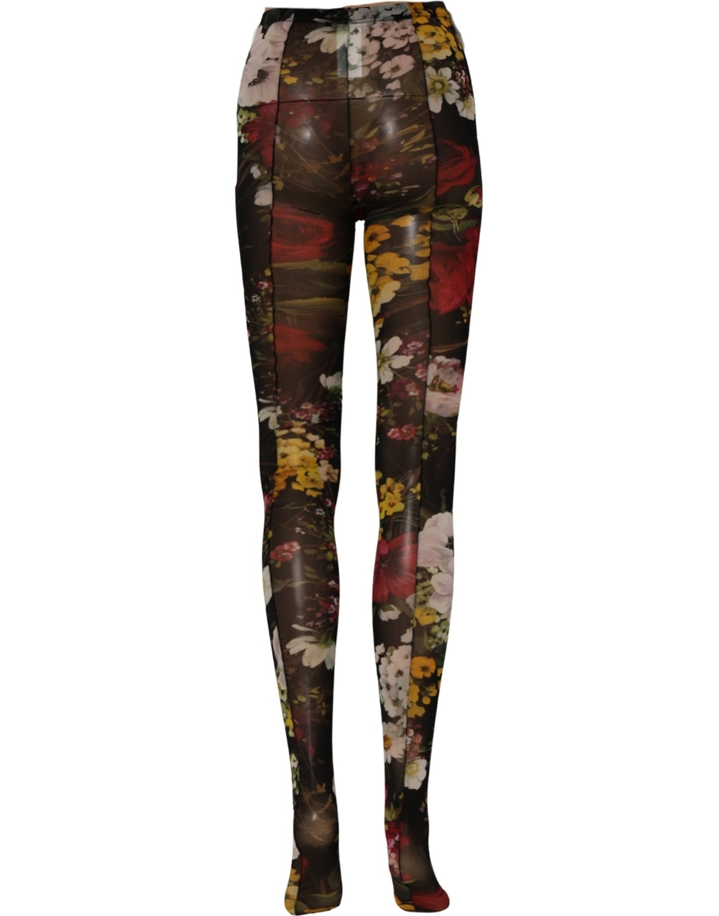 Black Nylon Floral Print Tights Stockings Socks