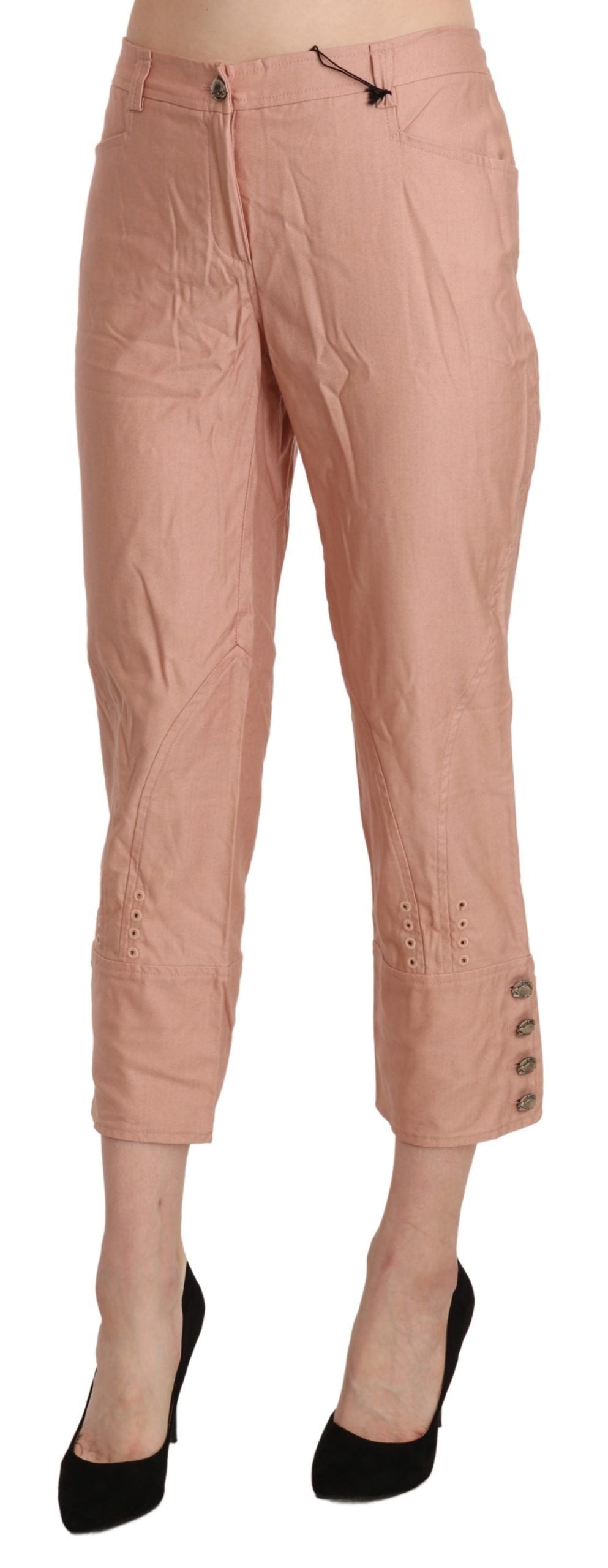 Cotton Pink High Waist Cropped Trouser Pants