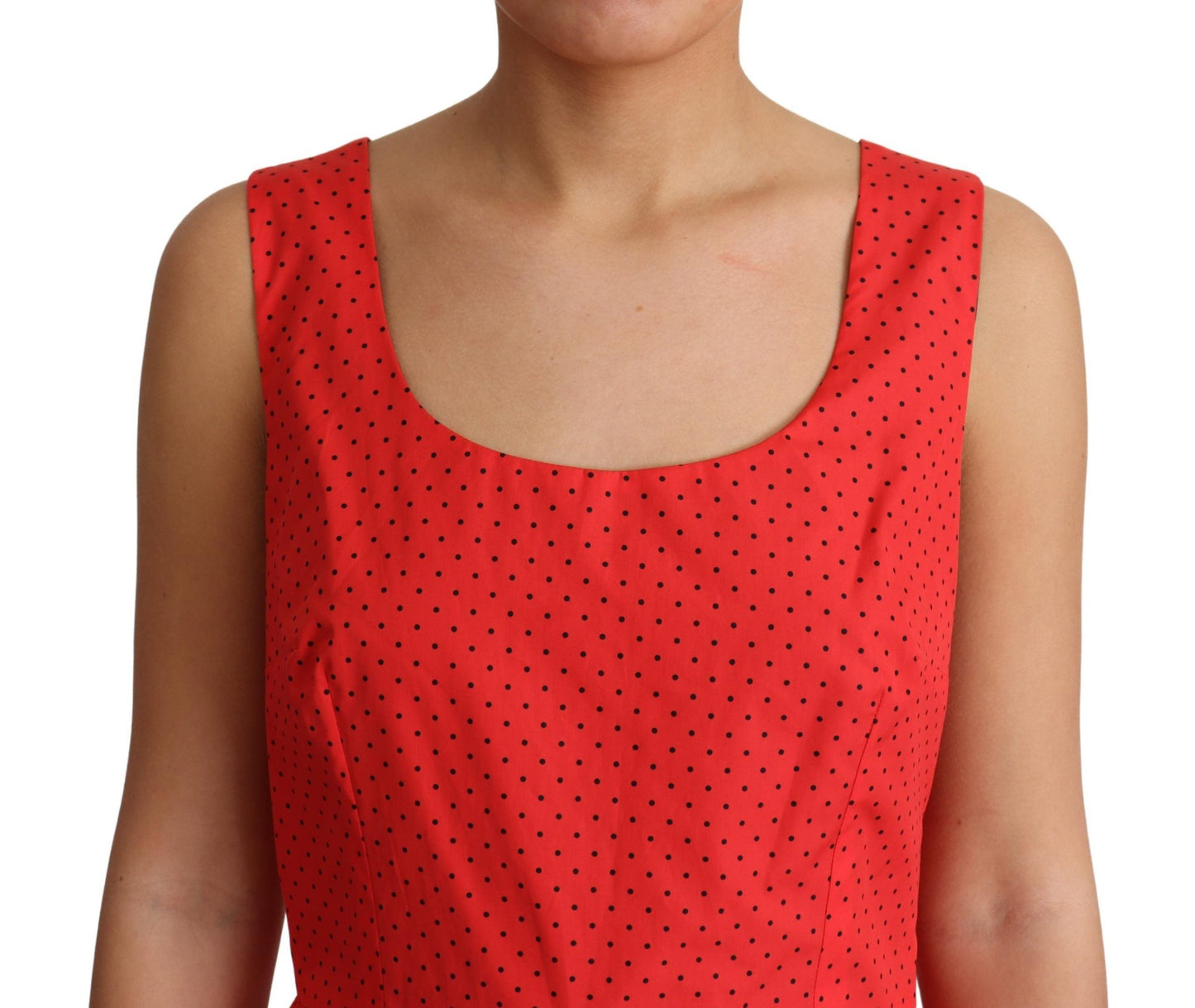Red Polka Dotted Cotton A-Line Dress