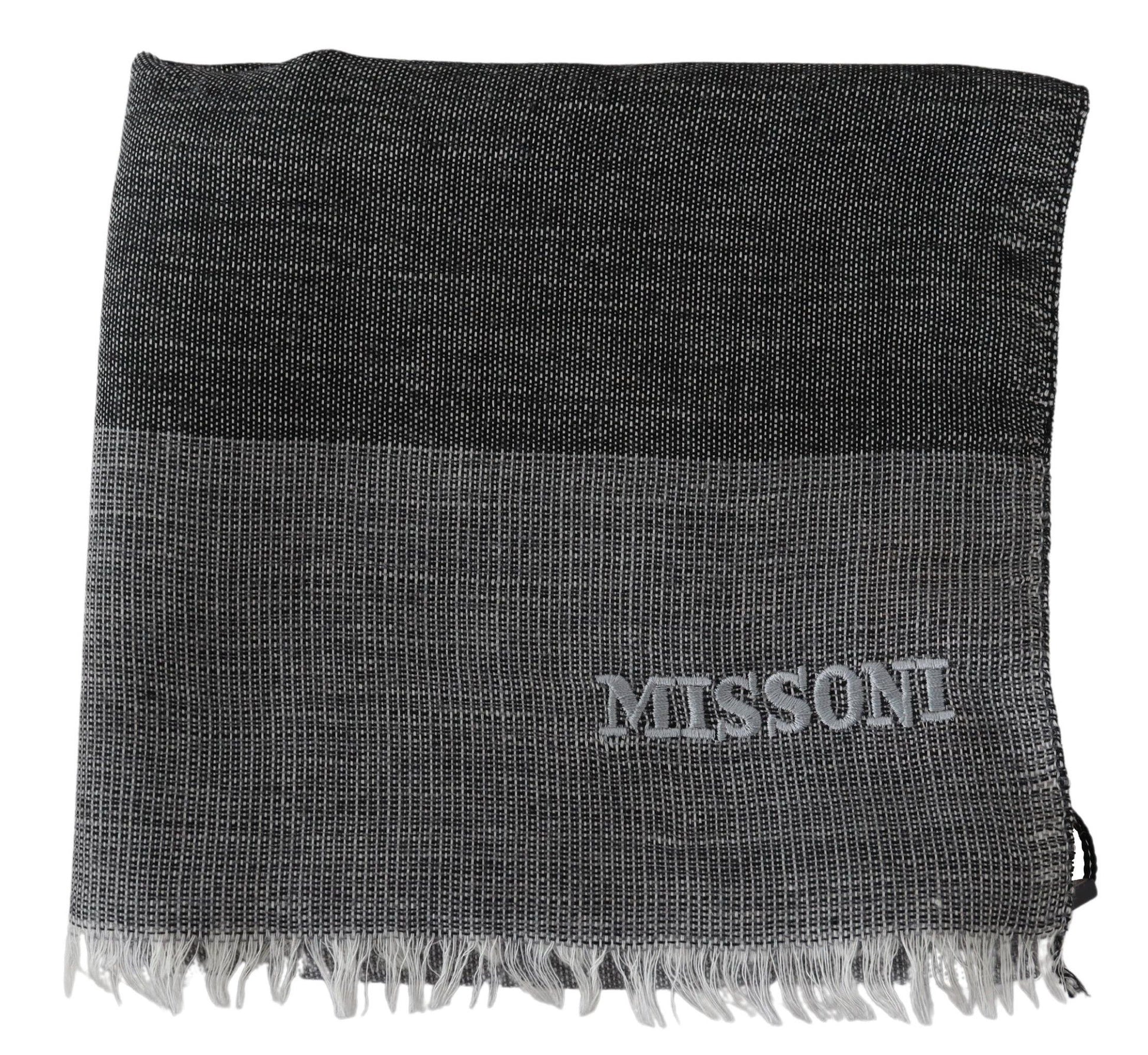 Gray Striped Wool Unisex Neck Wrap Fringes Scarf