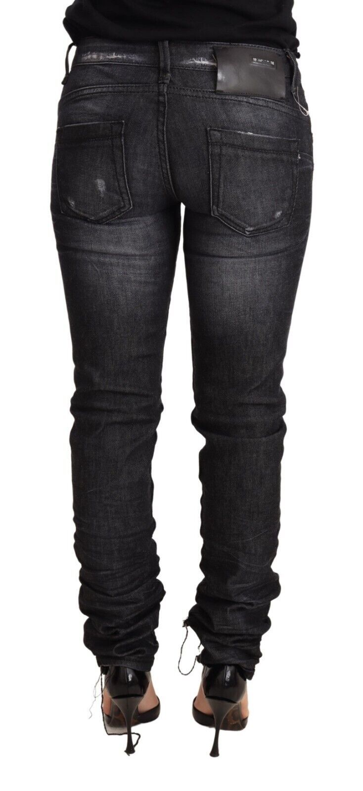 Black Washed Cotton Low Waist Skinny Denim Trouser Jeans