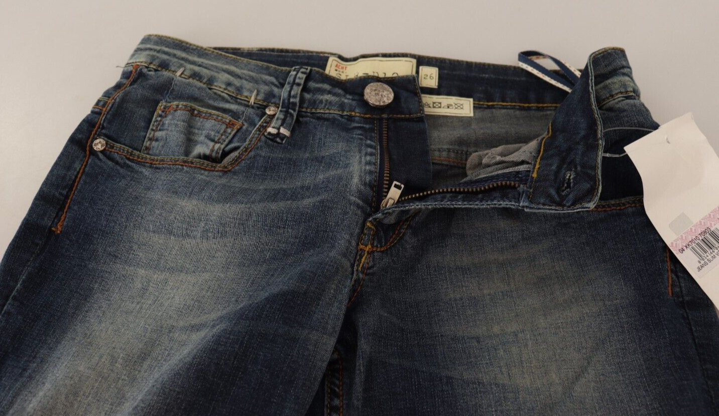 Blue Washed Cotton Low Waist Skinny Denim Women Trouser Jeans