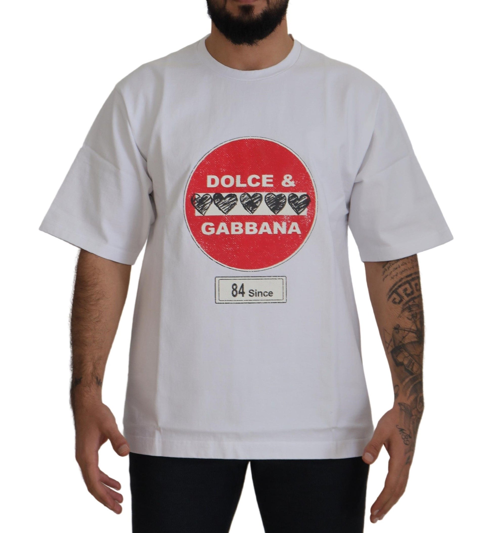 White Amor Heart Cotton Crewneck T-shirt