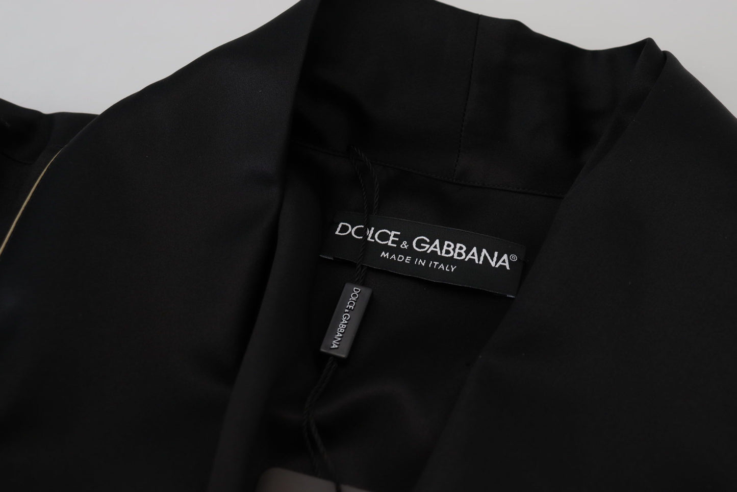 Black 100% Silk Robe Coat Wrap Jacket