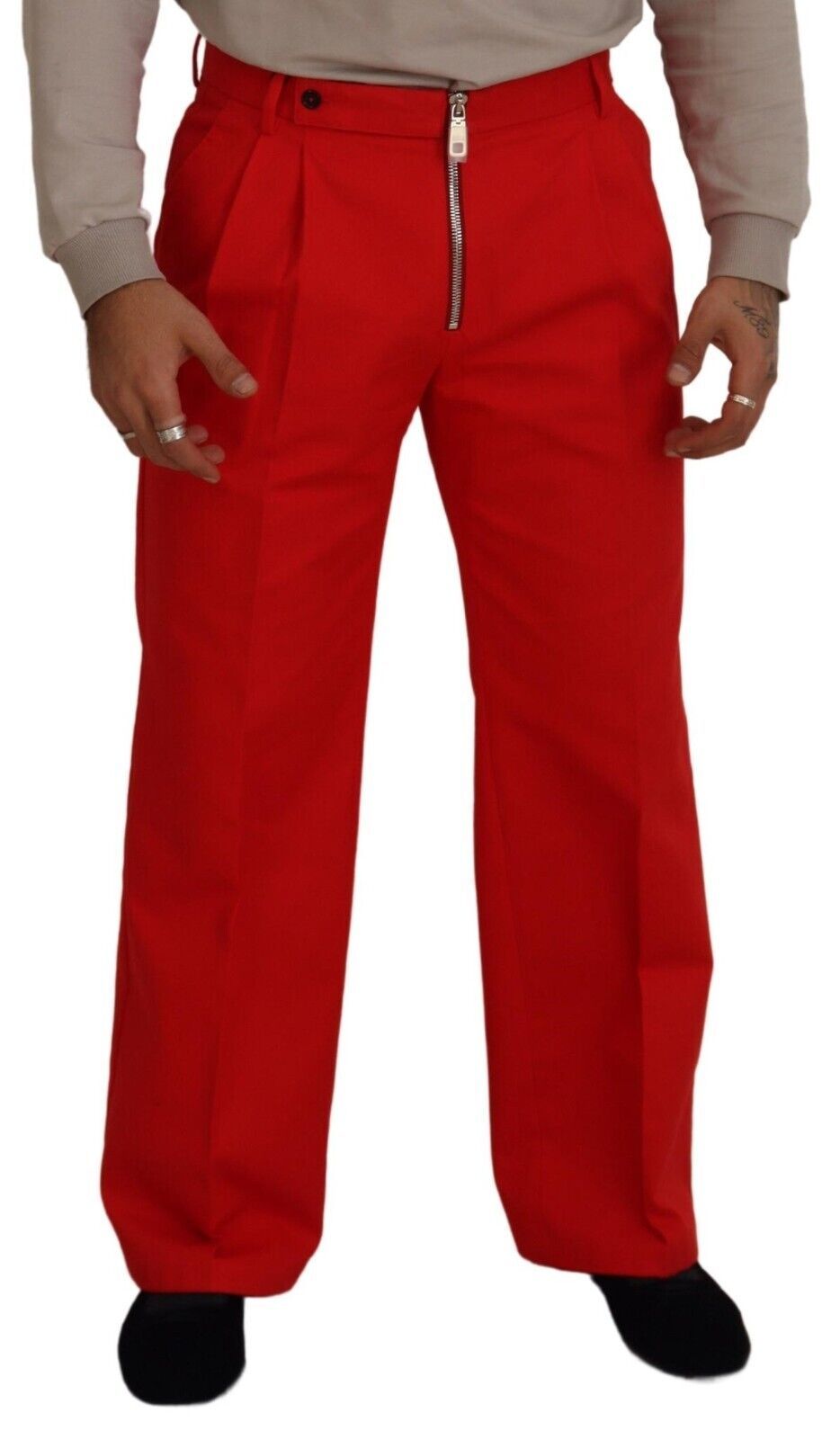 Red Straight Fit Men Trousers Cotton Pants
