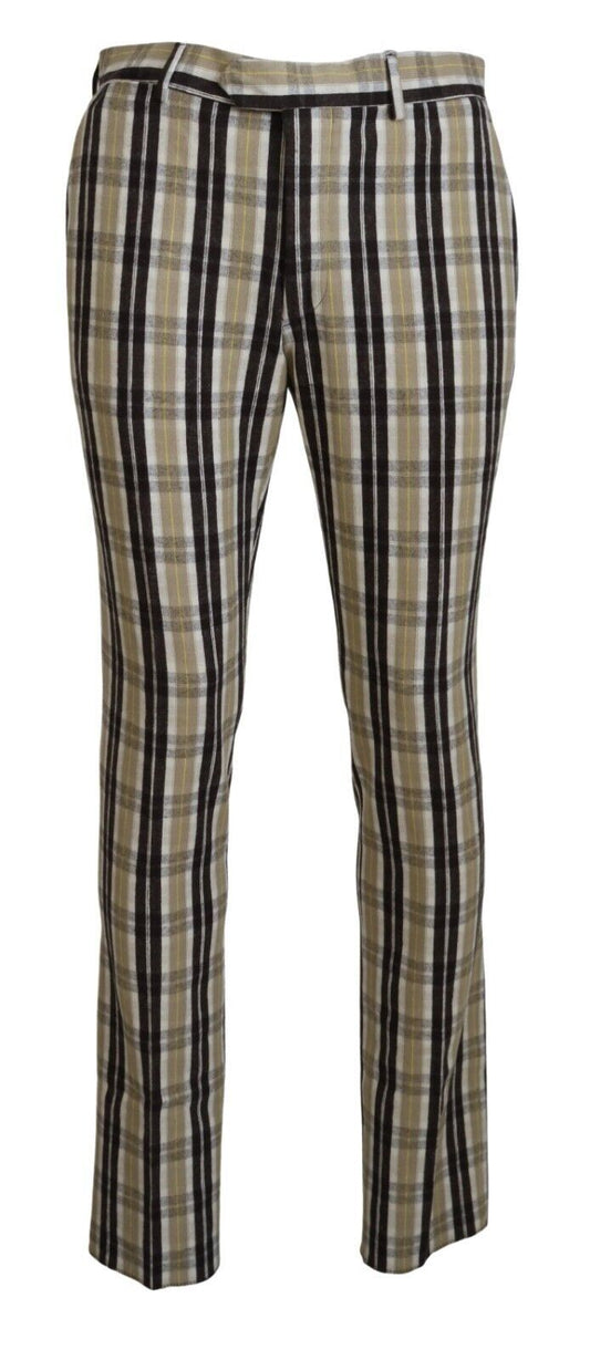Multicolor Checkered Cotton Straight Fit Men Pants