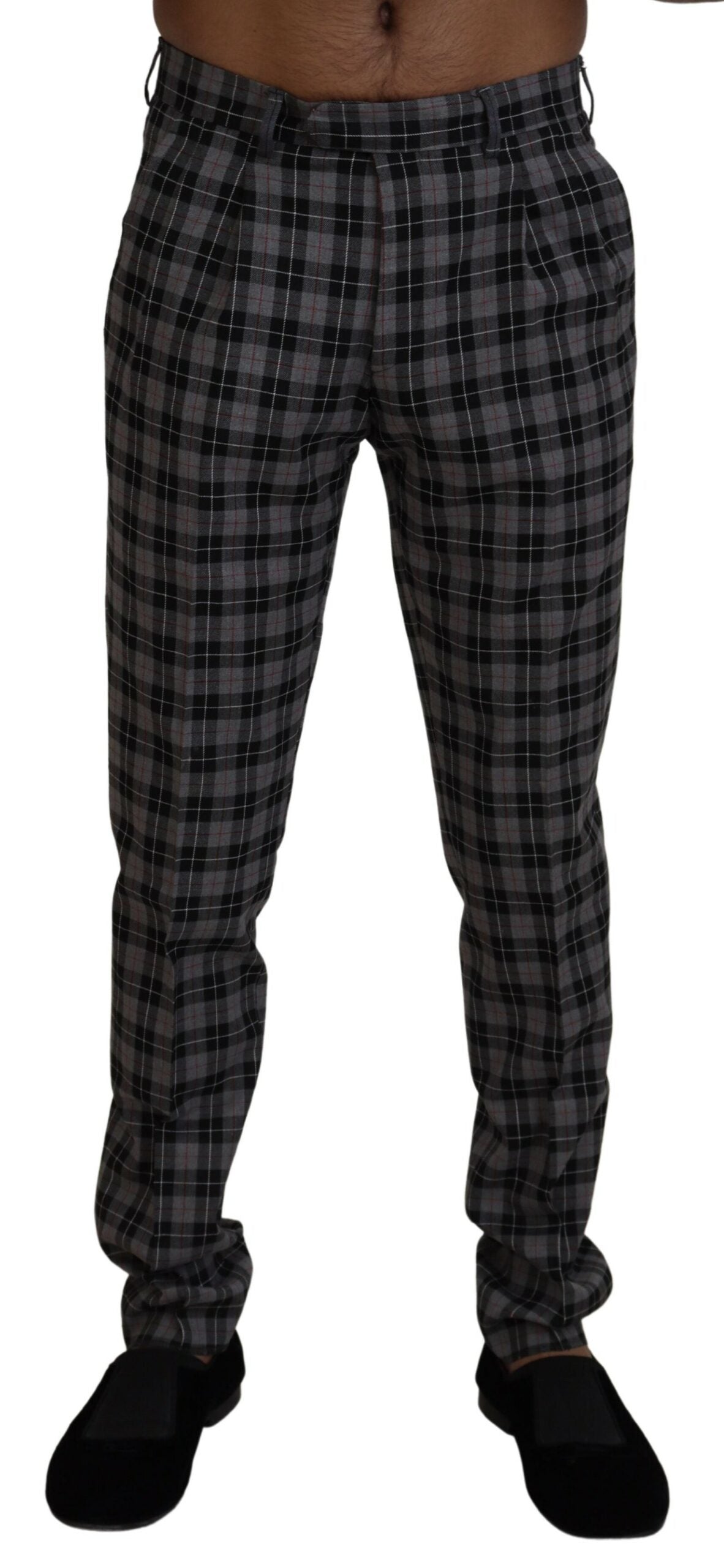 Gray Checkered Slim Fit Men Pants