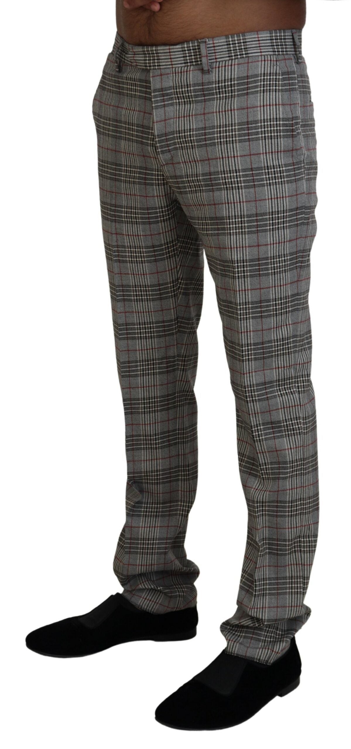 Gray Checkered Skinny Men Pants