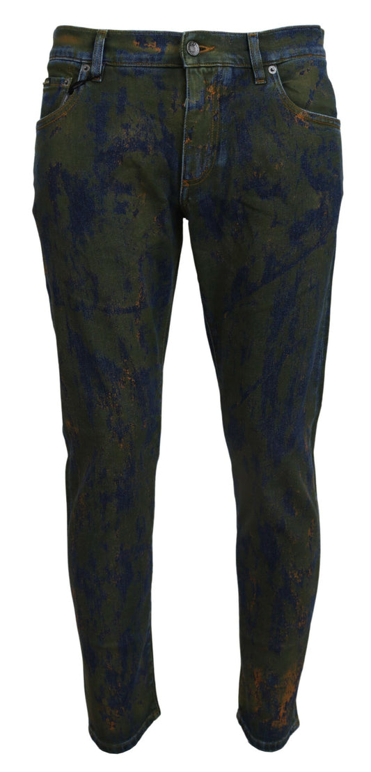 Blue Green Skinny Cotton Denim Jeans