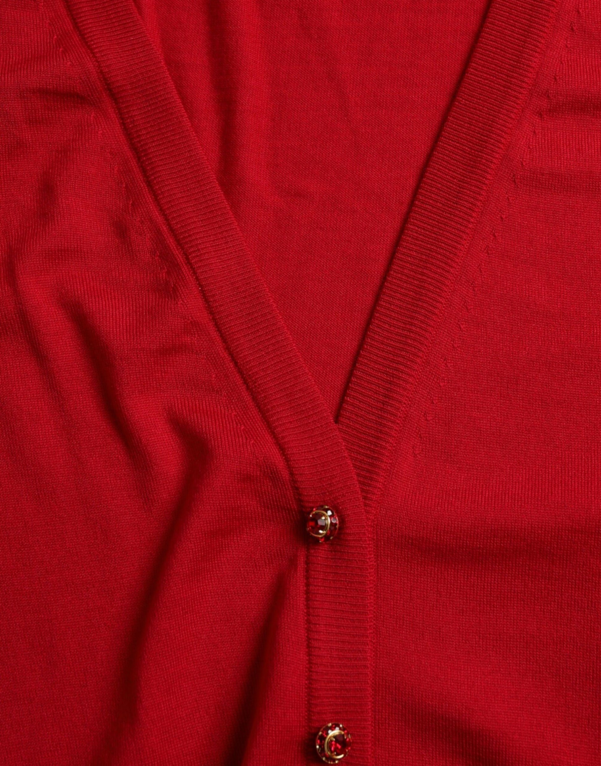 Red Wool V-neck Buttoned Cardigan Sweater