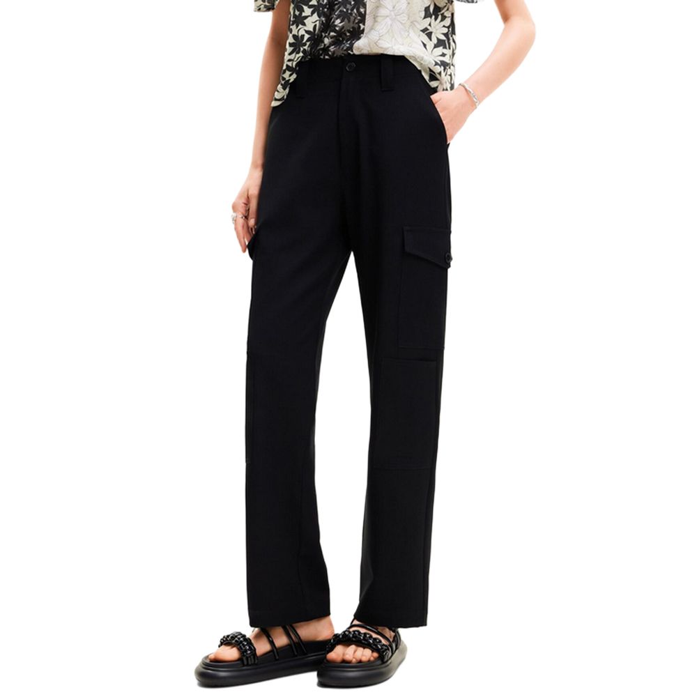 Black Polyester Cropped Pants