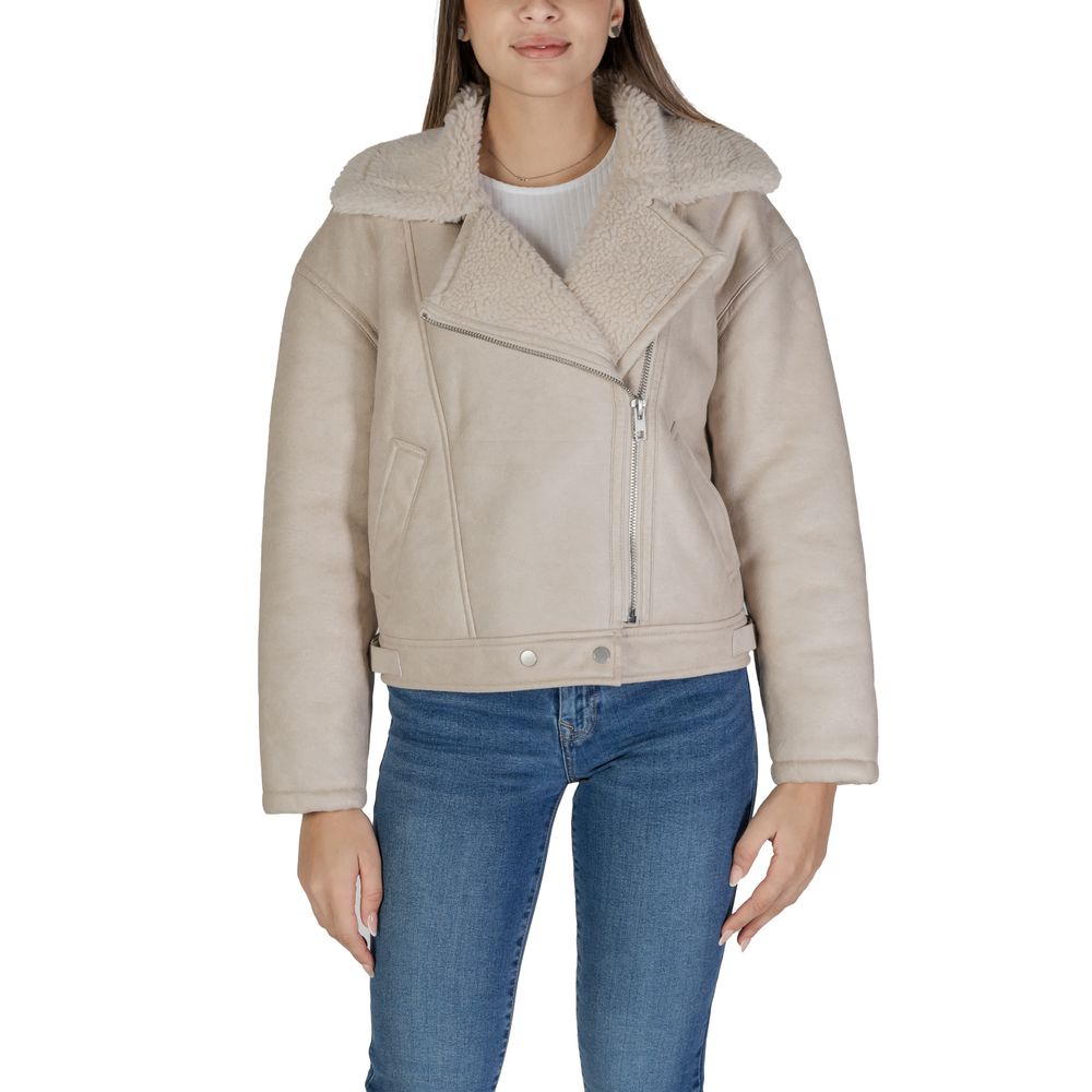 Beige Artificial Leather Jackets & Coat