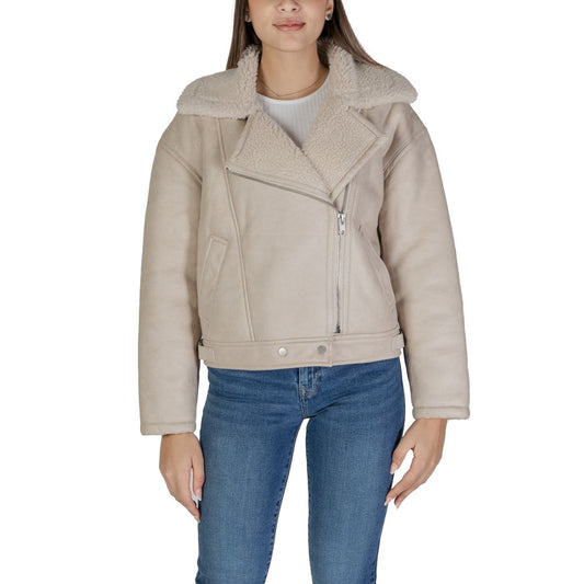Beige Artificial Leather Jackets & Coat