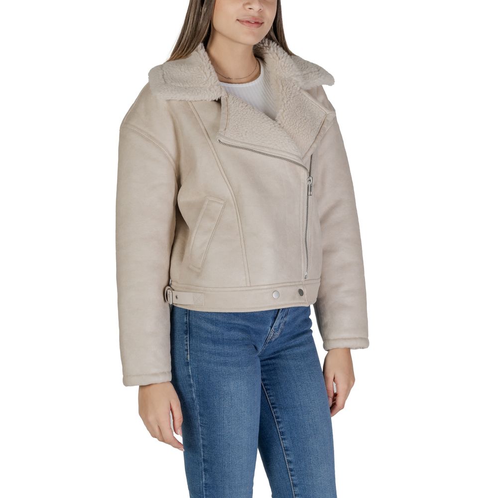 Beige Artificial Leather Jackets & Coat