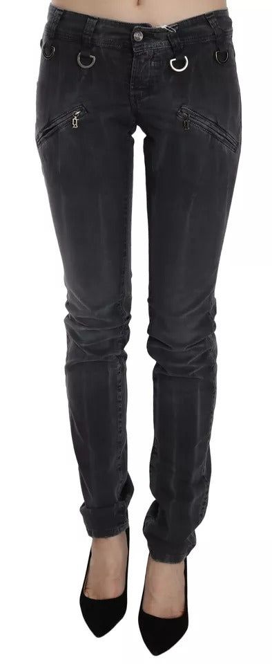 Grey Washed Low Waist Zipper Side Skinny Denim Jeans