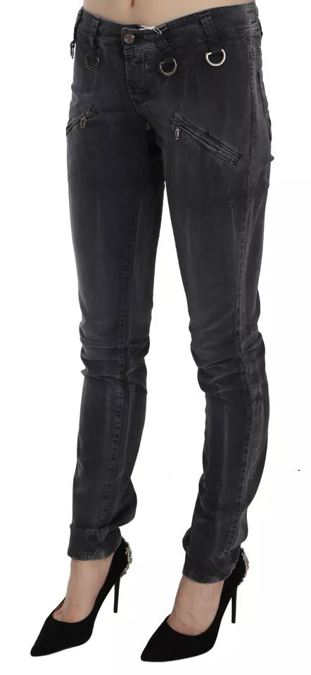 Grey Washed Low Waist Zipper Side Skinny Denim Jeans