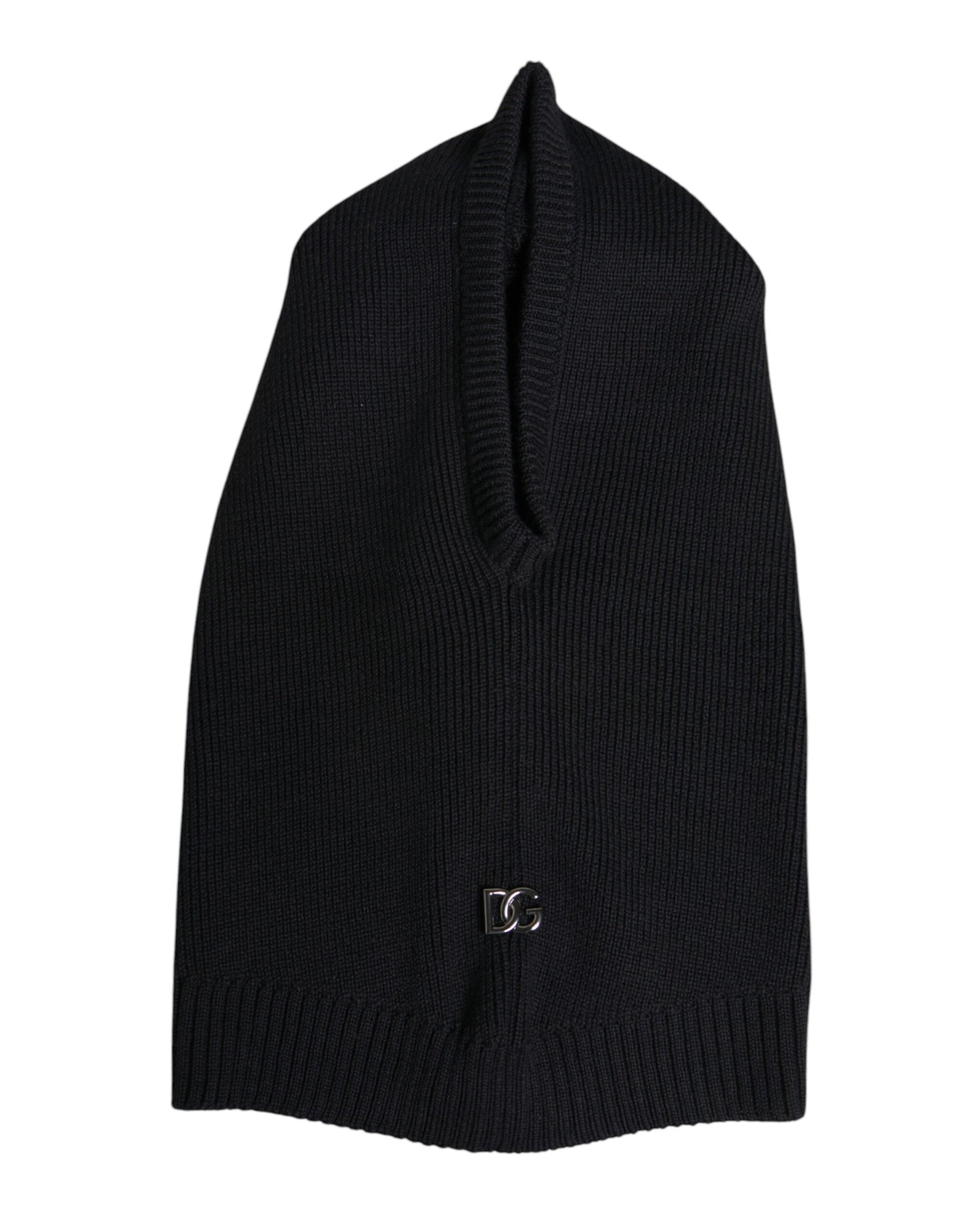 Black Wool Whole Head Wrap Balaclava Hat