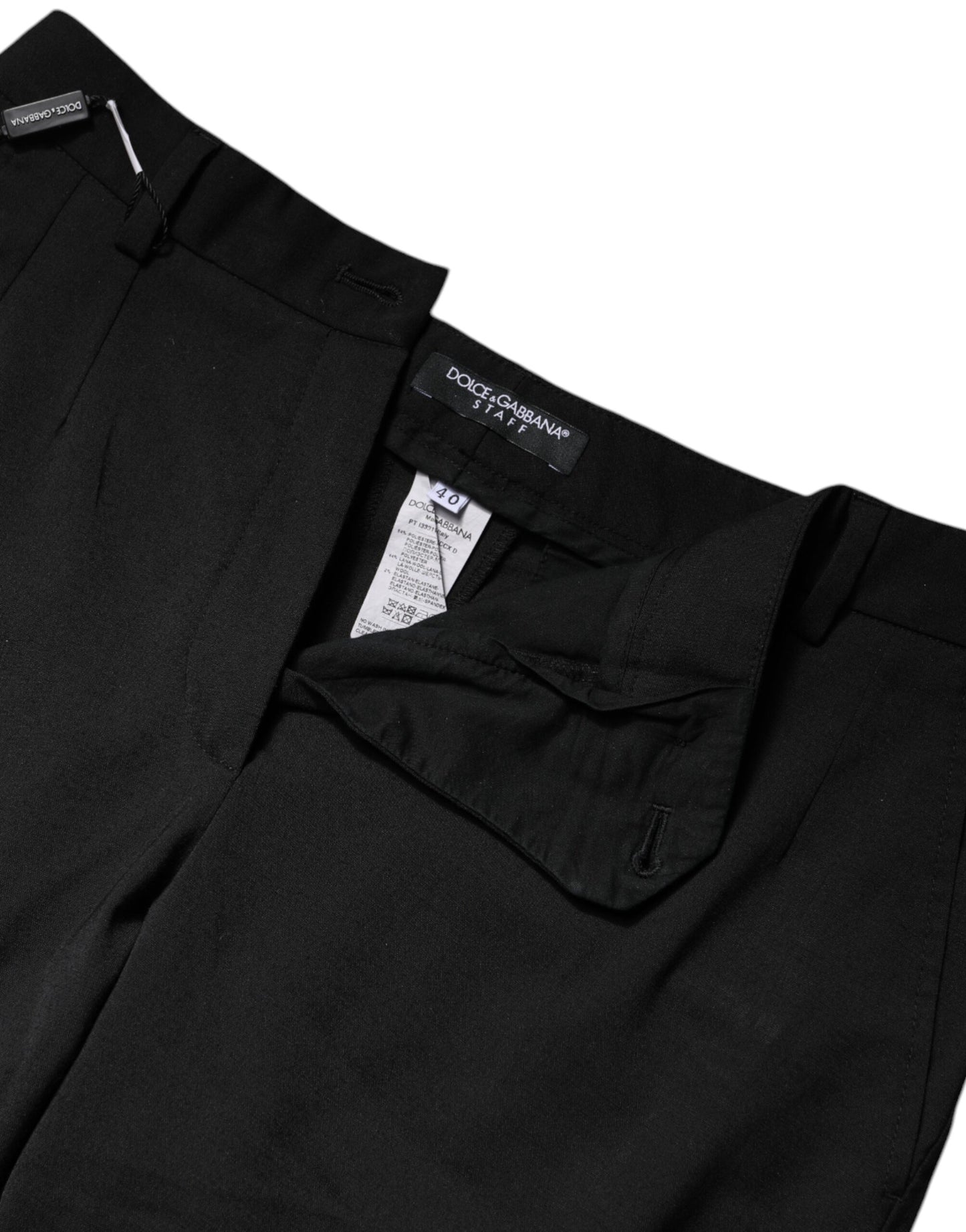 Black Polyester High Waist Slim Pants
