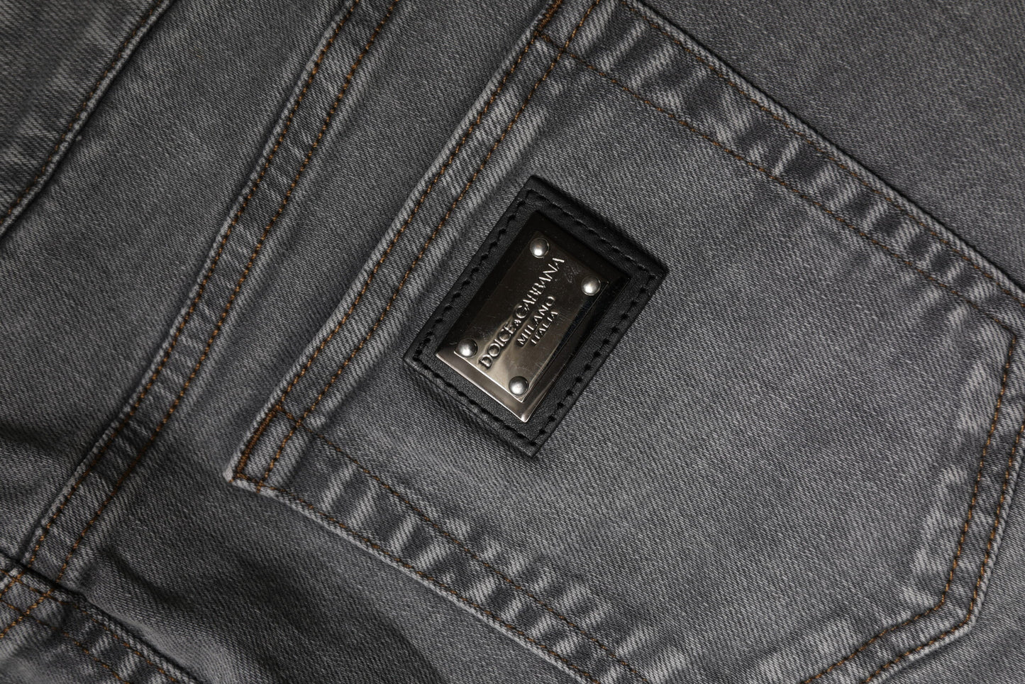 Gray Cotton Stretch Mid Waist Denim Mini Skirt