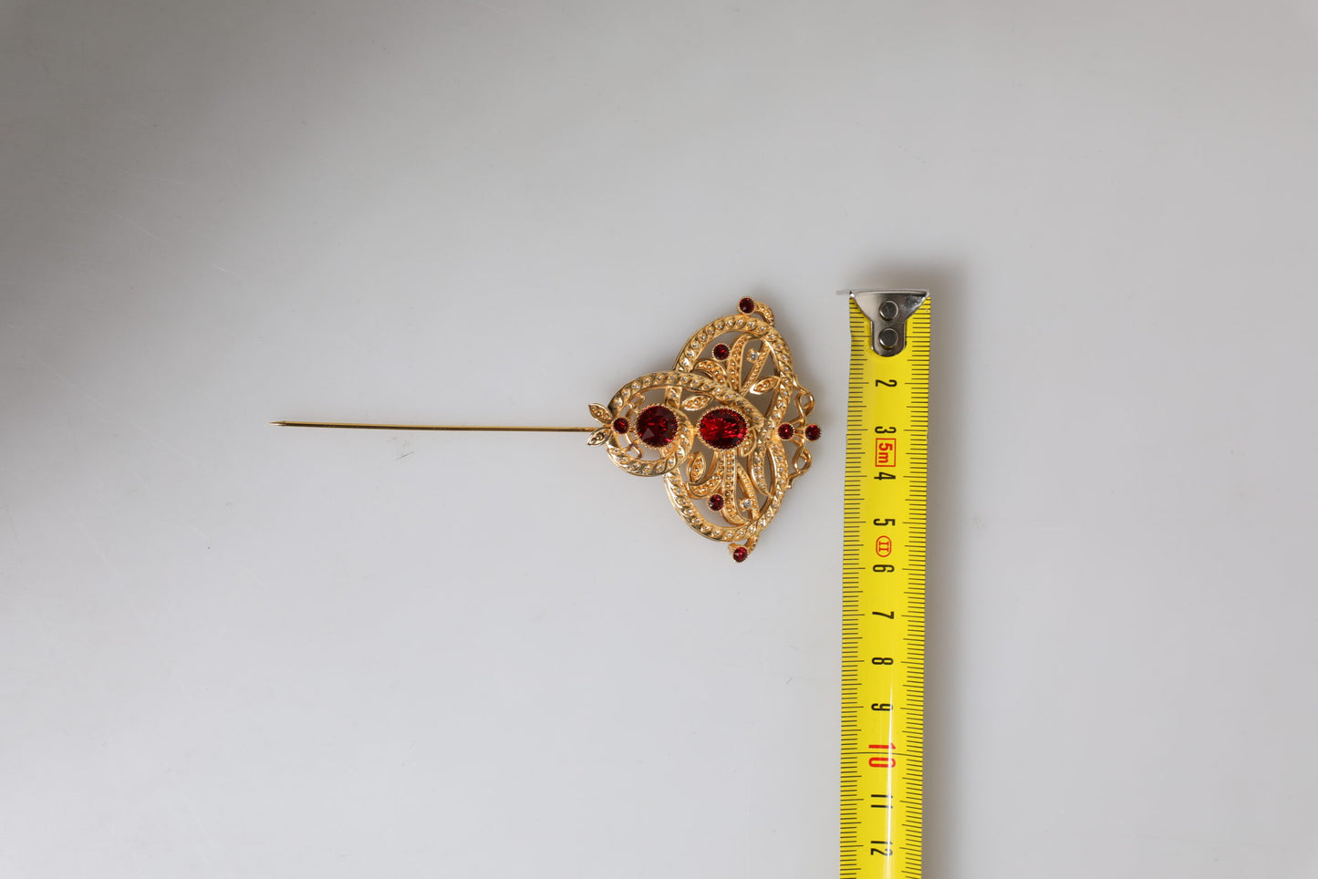 Gold Tone Red Crystal Embellish 925 Sterling Silver Pin