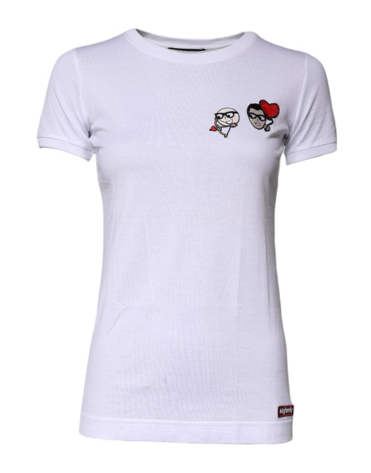 White #DGFAMILY Cotton Embroidery T-shirt