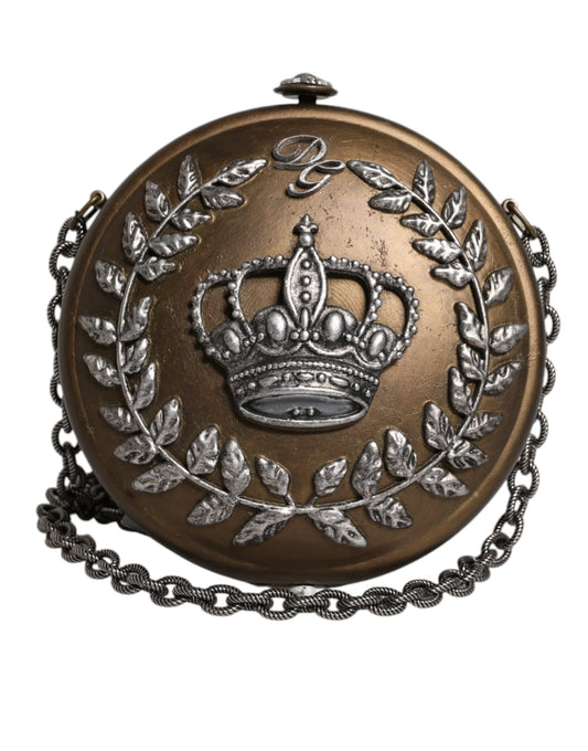 Gold Brass Metal DG Crown Clutch Crossbody Bag